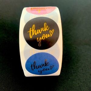 Thank You Sticker Labels 500 labels on roll. 1” Round NWT Gold Foil & colors